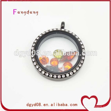 2015 fashion locket flottant verre rond médaillon noir